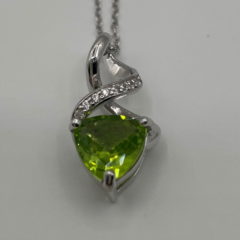 Green Peridot Rhodium over Sterling Silver Pendant with chain 2.51 ctw-18” chain
